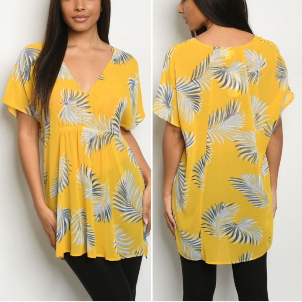 YELLOW WITH LEAVES TUNIC TOP